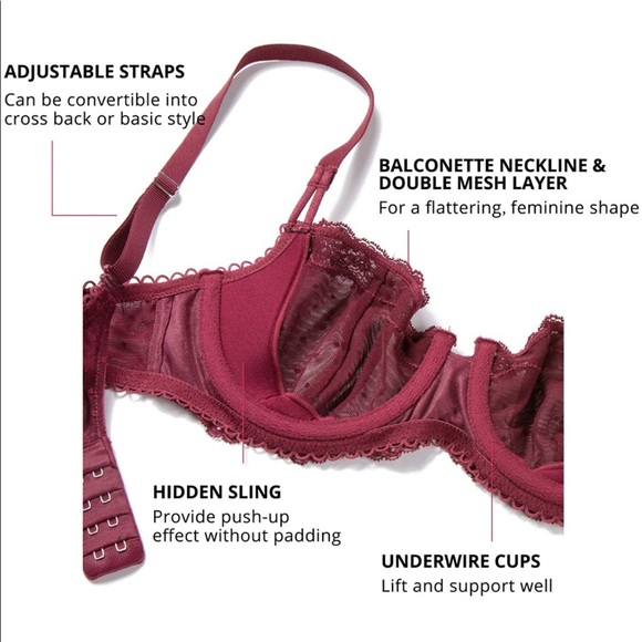 🆕 Sexy Lace Bra Underwire Balconette Unlined Demi Sheer Plus Size - Picture 3 of 3
